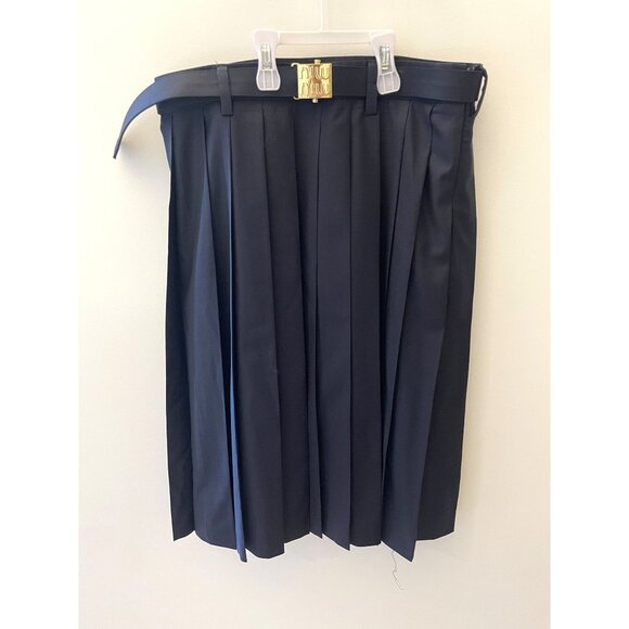 Miu Miu Black Pleated Skirt With Adjustable Waist Belt & Gold Clasp Closure - Picture 1 of 16